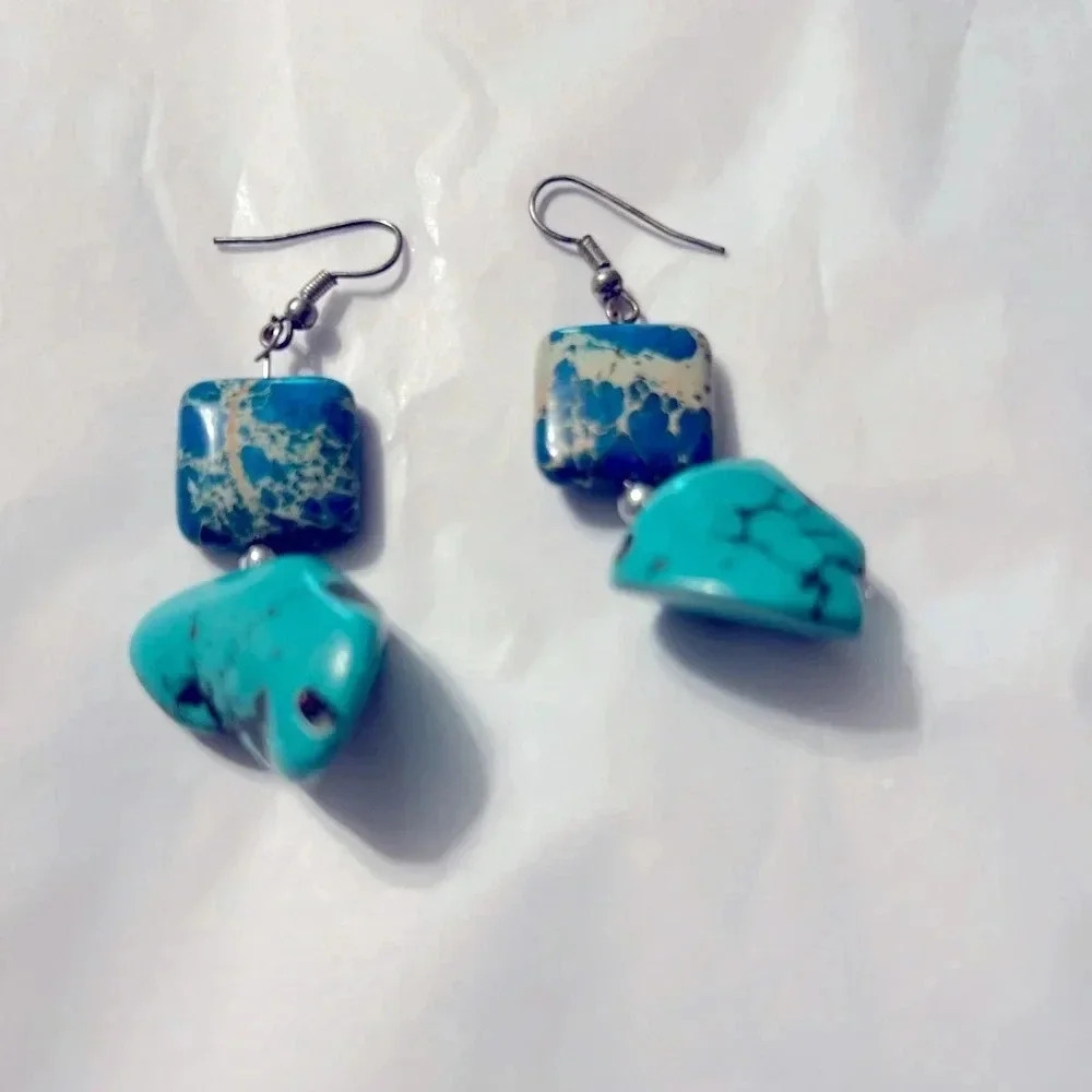 2 pair polished stone rock earrings